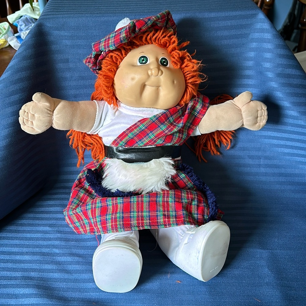 Vintage Cabbage Patch Doll with Red Hair, Green Eyes and in Scottish Outfit